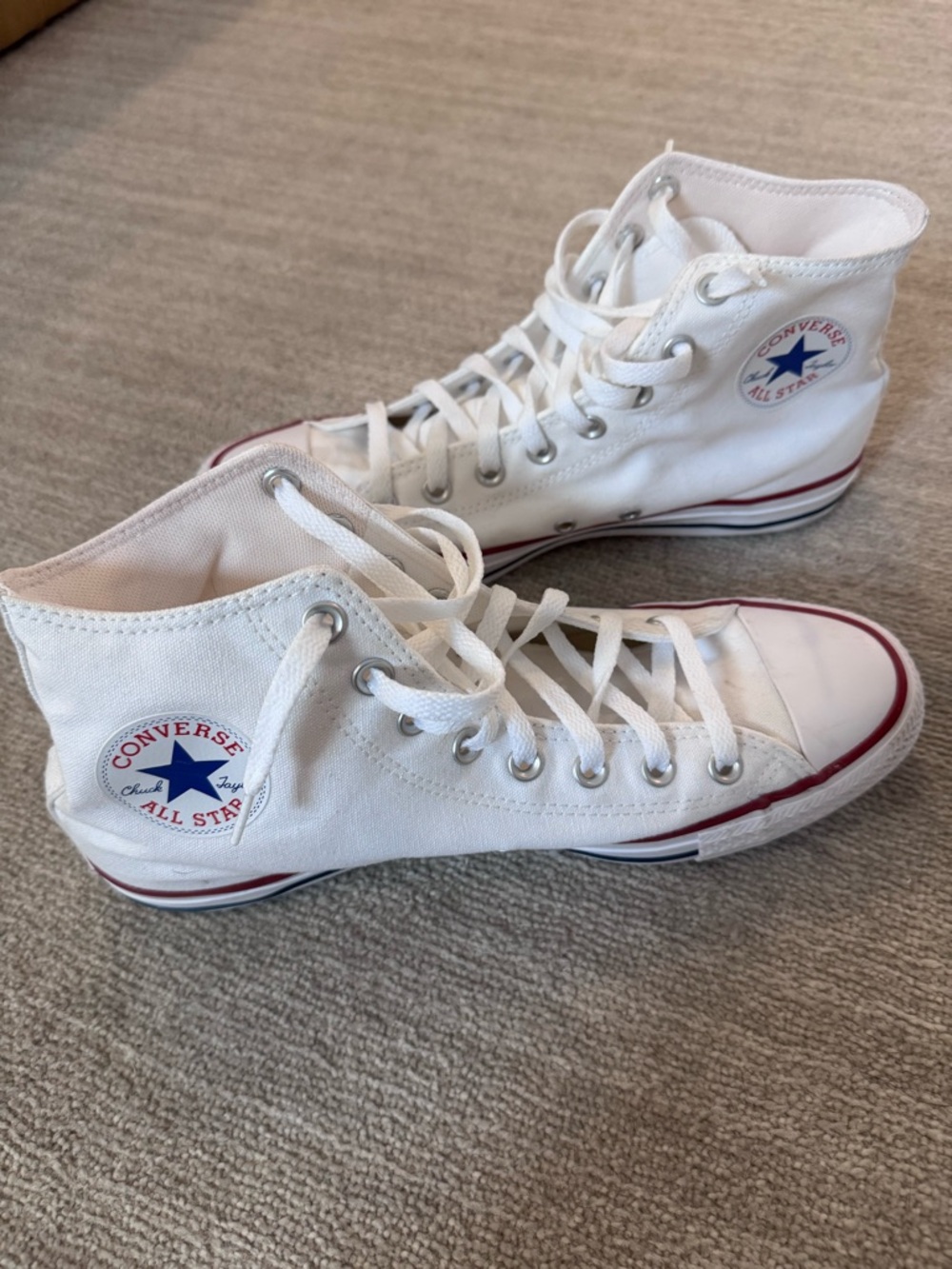 Converse White High Top Canvas Sneakers with Red & Blue Accent